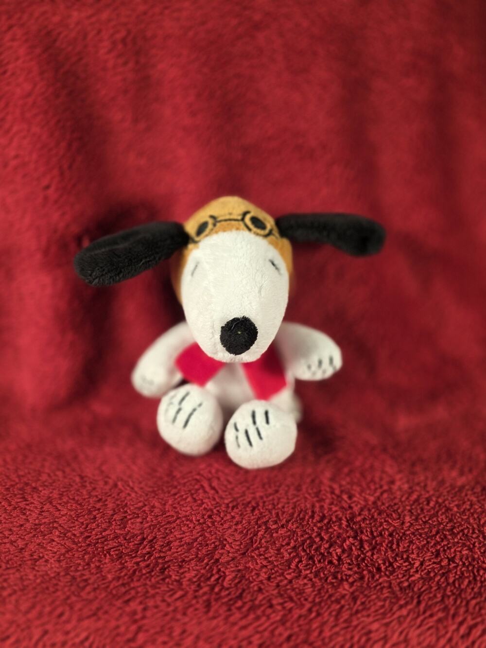 Peanuts Snoopy Flying Ace Aviator Plush Goggles Red Scarf Stuffed Animal